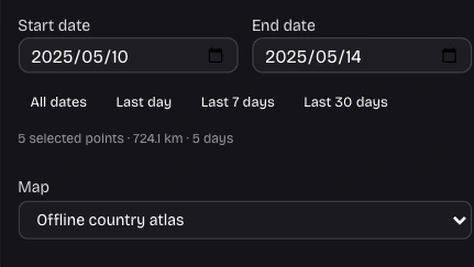Date filter controls in the Timeline Visualizer workspace