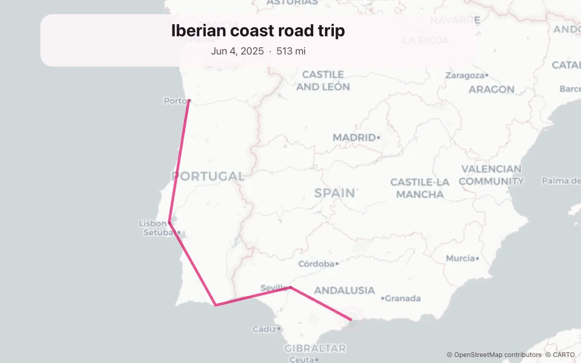 Iberian road-trip route example